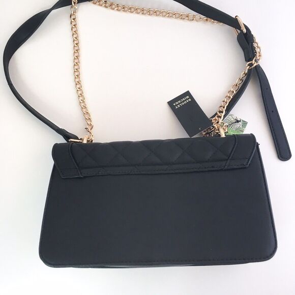 Badgley Mischka Crossbody Purse Bag Black Quilted Gold Studs Chain Faux Leather - Picture 4 of 10